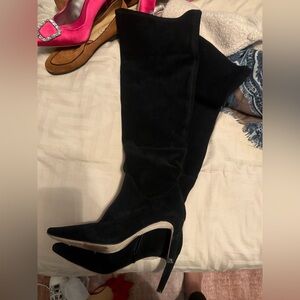 RAYE Black Suede over the knee slouchy boots 8